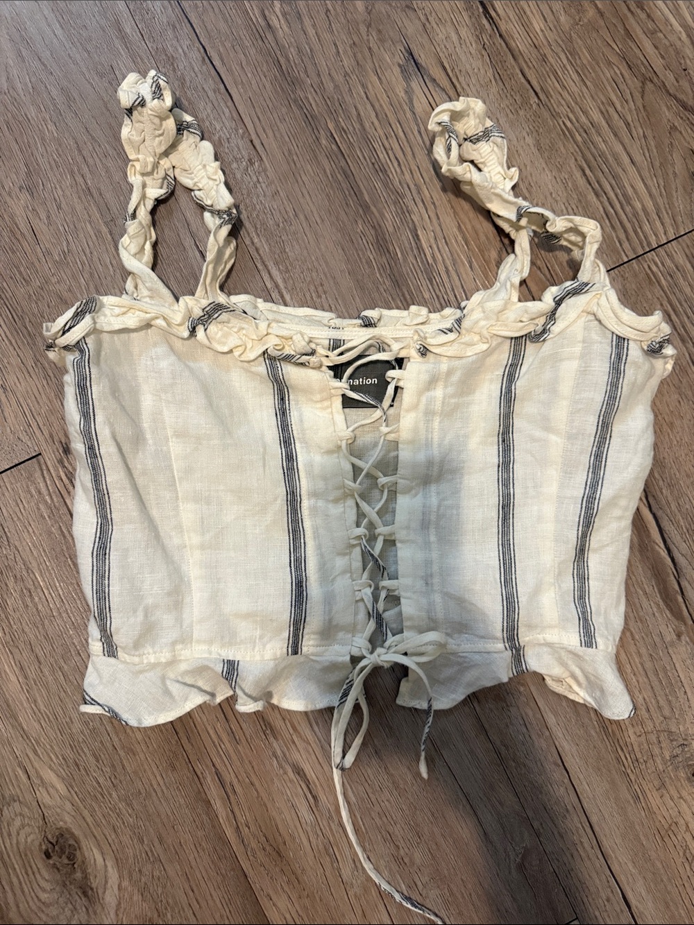 Reformation Cream Striped Lace-Up Cropped Camisole